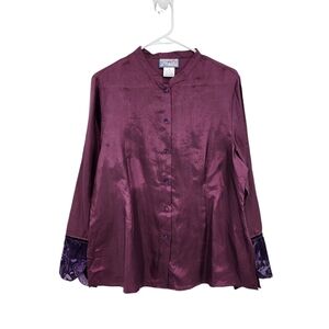 April Cornell Women's Poly Lightweight Satin Button Front Shirt - M